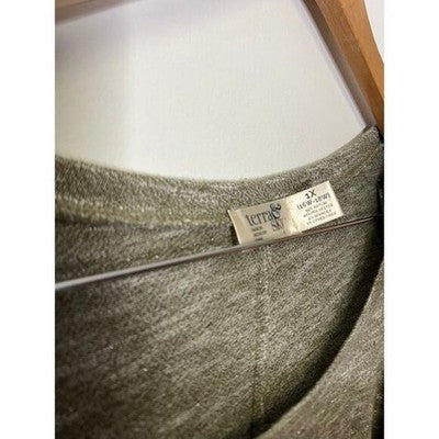 Terra & Sky Olive Green Knit Top with Ladder Cutout Sleeves - Size 1X (16W-18W)