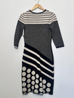 J. Taylor Sweater Dress Womens Medium Black Striped Polka Dot Knit 3/4 Sleeve