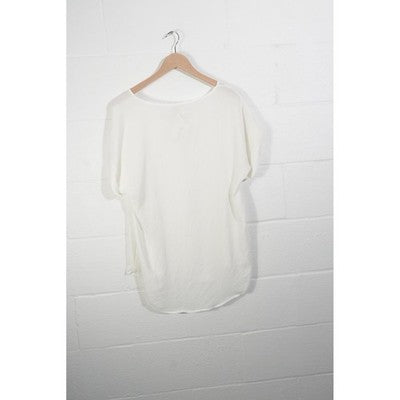 Zenana Outfitters Blouse Women Large White V-Neck Short Sleeve Rolled Cuff Top