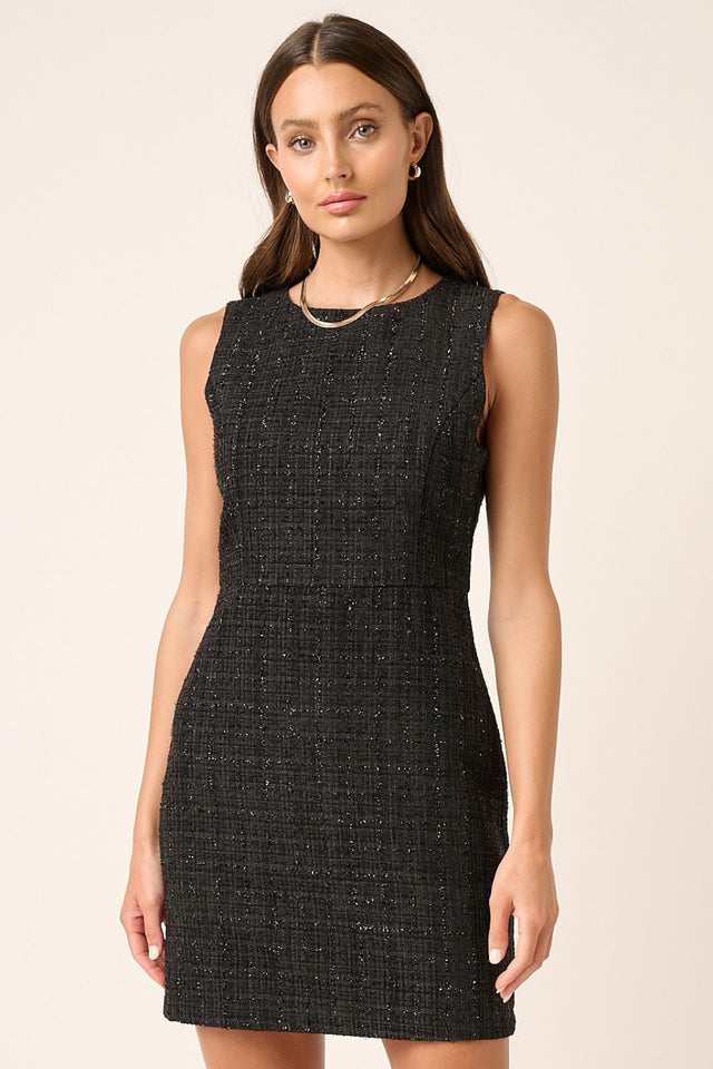 Tweed Sleeveless Mini Dress - Black