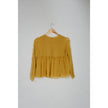 Zara Trafaluc Collection Mustard Yellow Embroidered Long Sleeve Blouse Size Medium