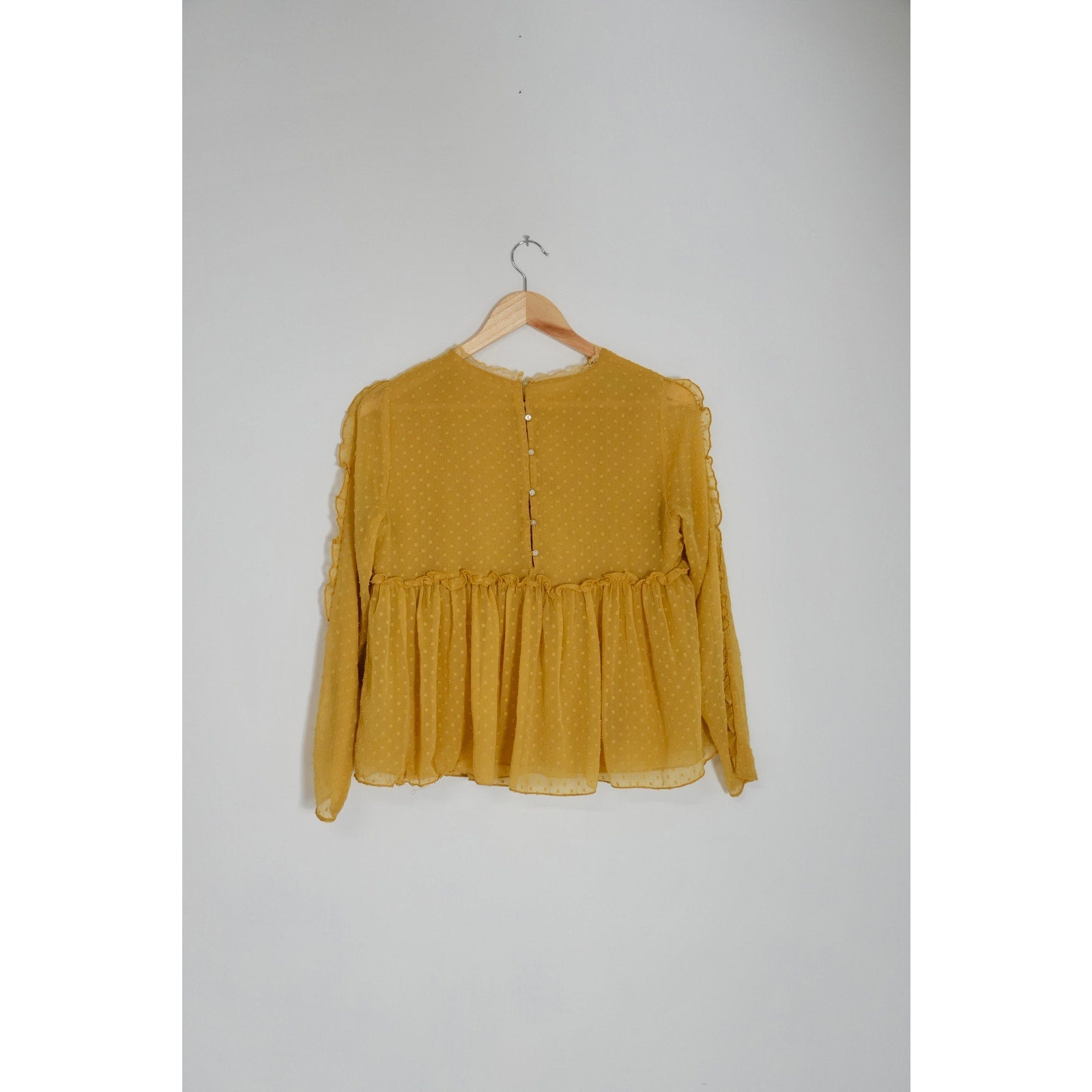 Zara Trafaluc Collection Mustard Yellow Embroidered Long Sleeve Blouse Size Medium