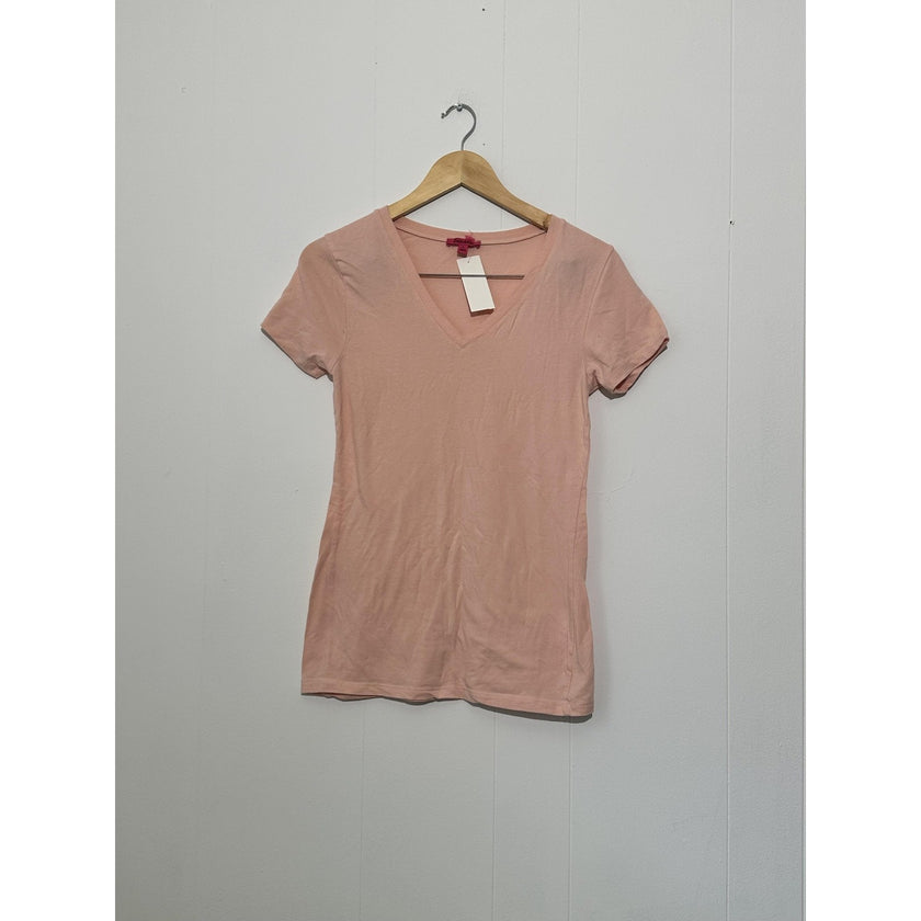 Zenana Shirt Womens Large Pink V Neck Short Sleeve Solid Basic Jersey Tee Top