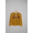 Zara Trafaluc Collection Mustard Yellow Embroidered Long Sleeve Blouse Size Medium