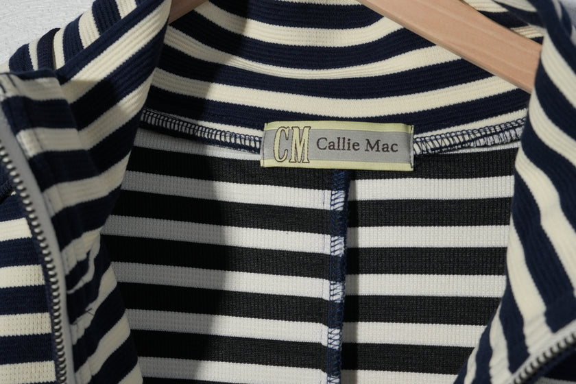 Callie Mac Striped Quarter Zip Vest Womens Large Navy White Sleeveless Top