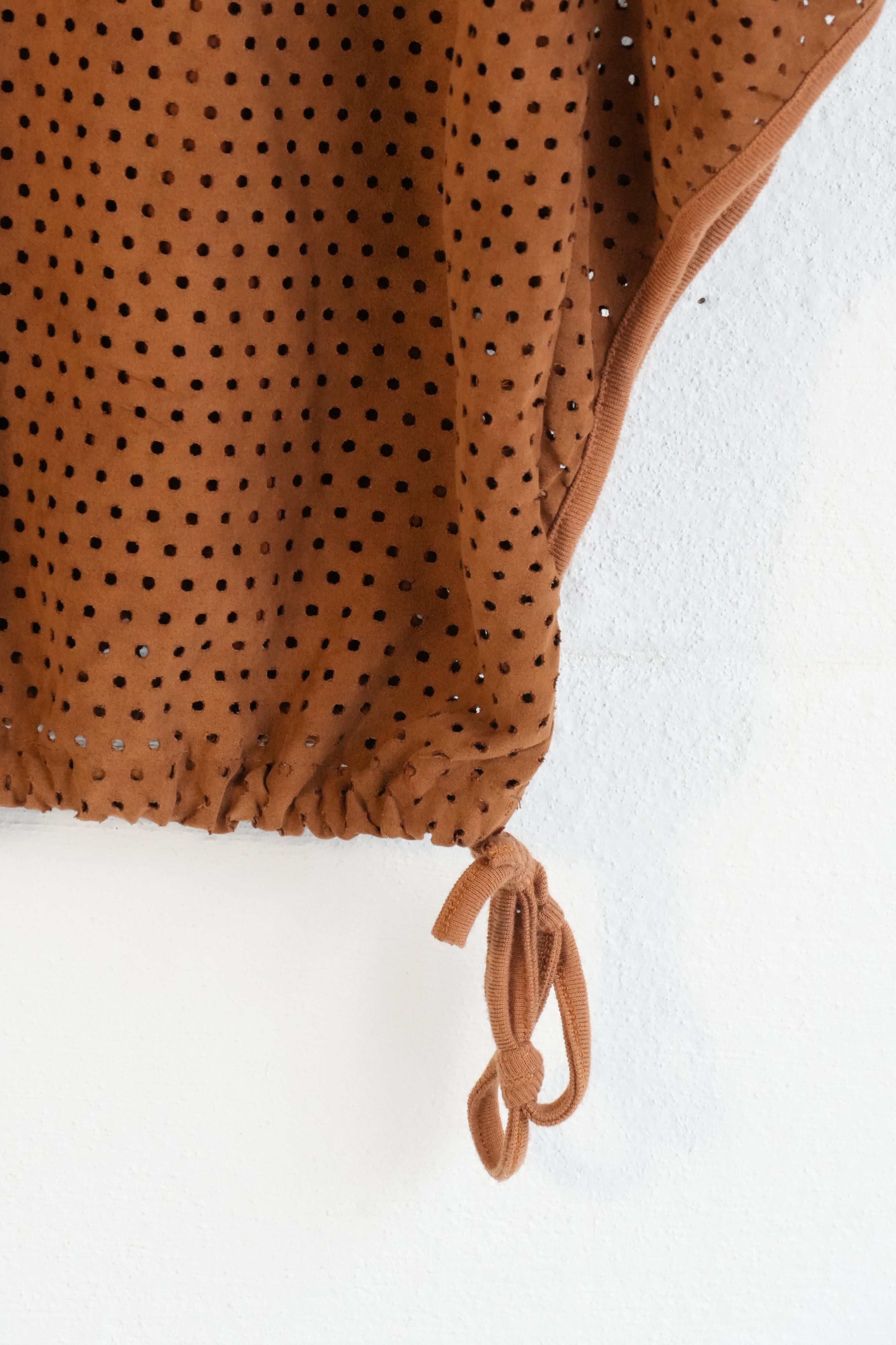 Understar Laser Cut Poncho Top Women Medium Brown Dolman Sleeve Tie Hem