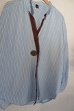 SHEIN Button Up Shirt Women Large Blue White Striped Contrast Trim Stand Collar