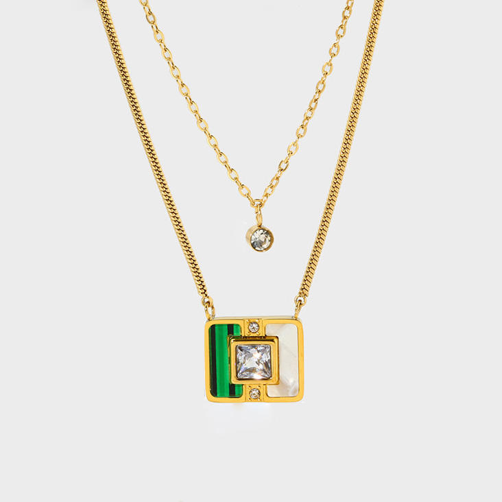 The Press Retro Geometric Pendant Double Layer Necklace (in-store)