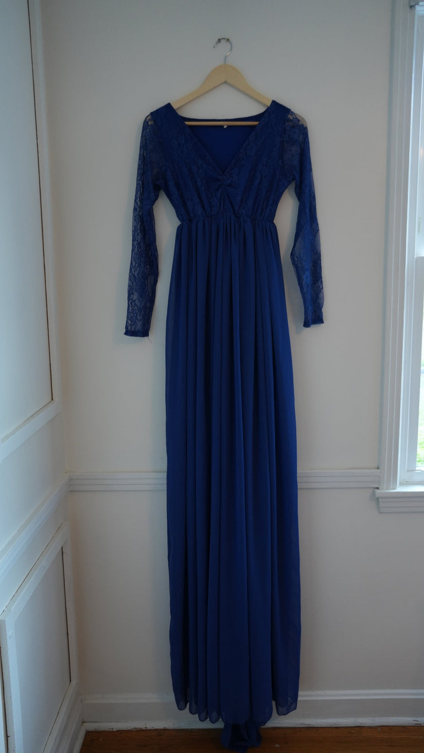Royal Blue Lace & Chiffon Maternity Gown Size Medium