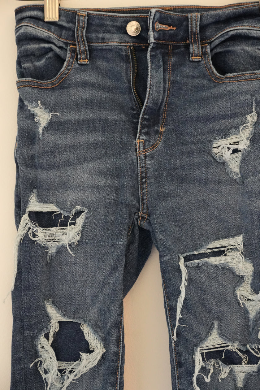 American Eagle Dark Wash Super Hi-Rise Distressed Jeggings Size 00