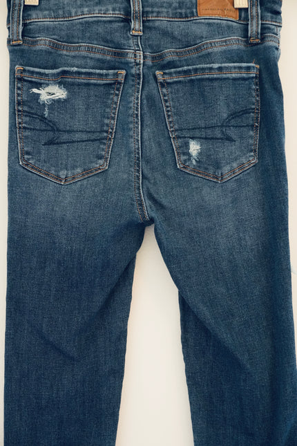 American Eagle Dark Wash Super Hi-Rise Distressed Jeggings Size 00