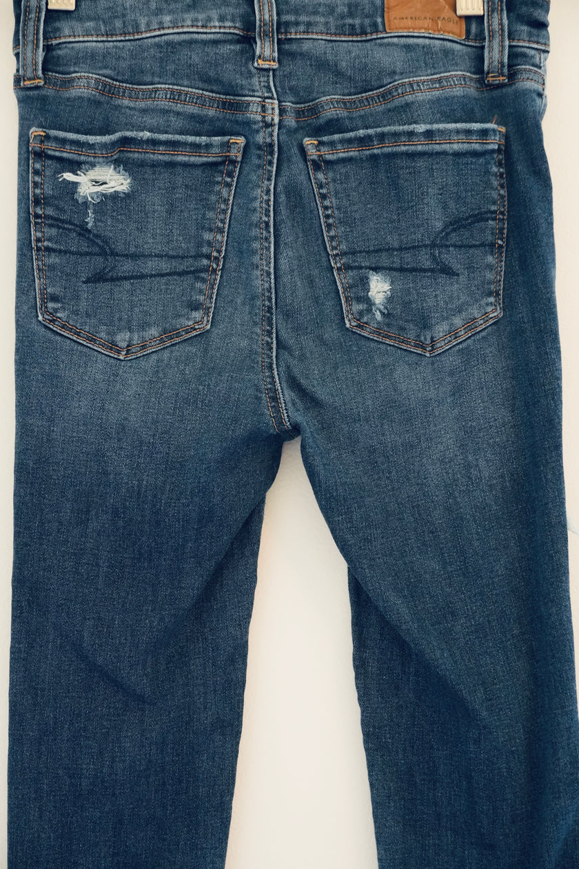 American Eagle Dark Wash Super Hi-Rise Distressed Jeggings Size 00