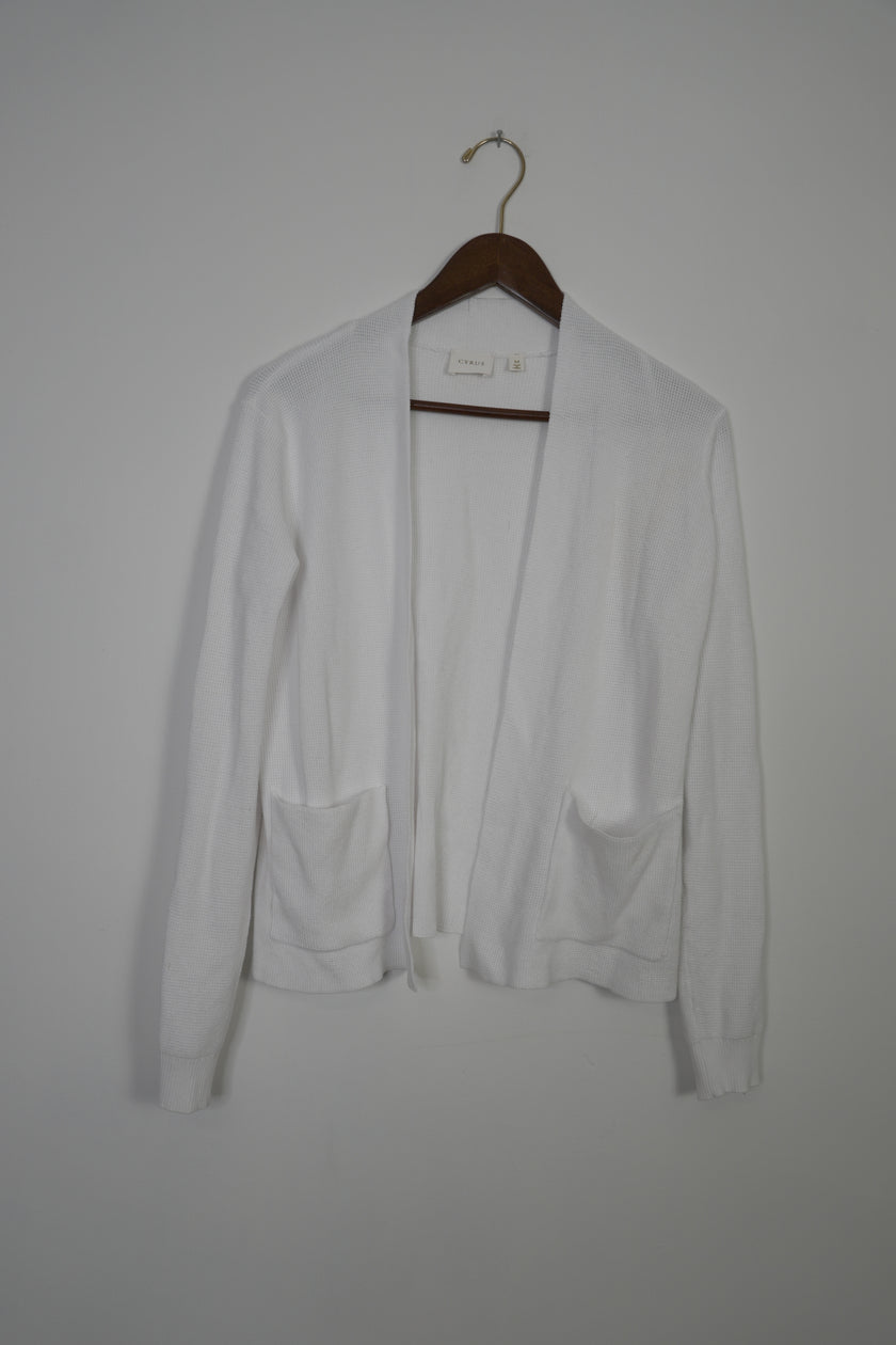 Cyrus White Waffle Knit Cardigan Size Medium