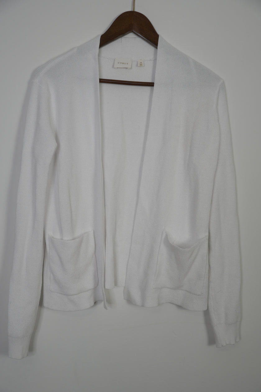 Cyrus White Waffle Knit Cardigan Size Medium