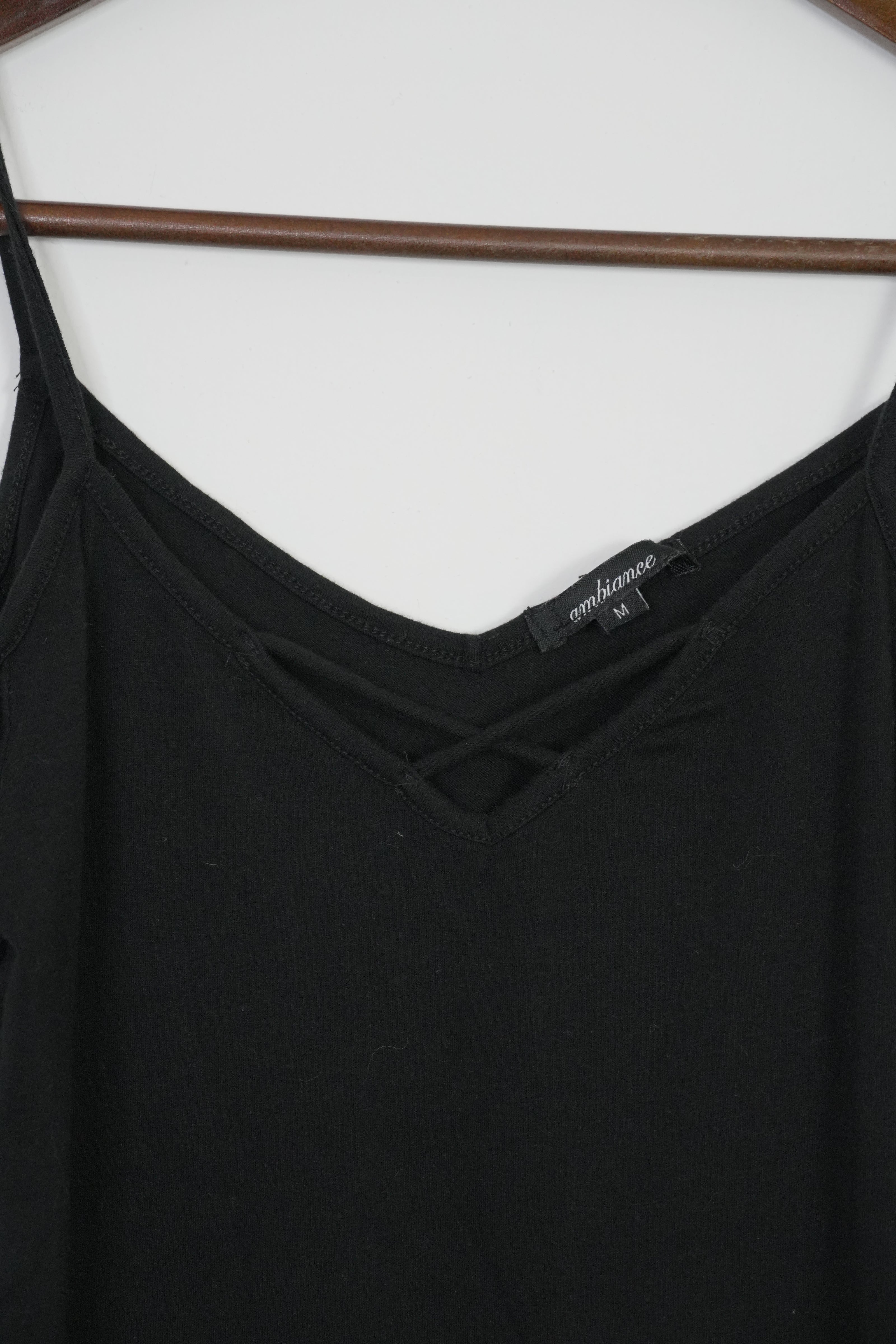 Ambiance Cold Shoulder Top Kids Medium Black Lattice V-Neck Strappy Tee