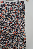 Black and Floral Ruched Skirt with Side Slit Size Large