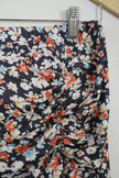 Black and Floral Ruched Skirt with Side Slit Size Large