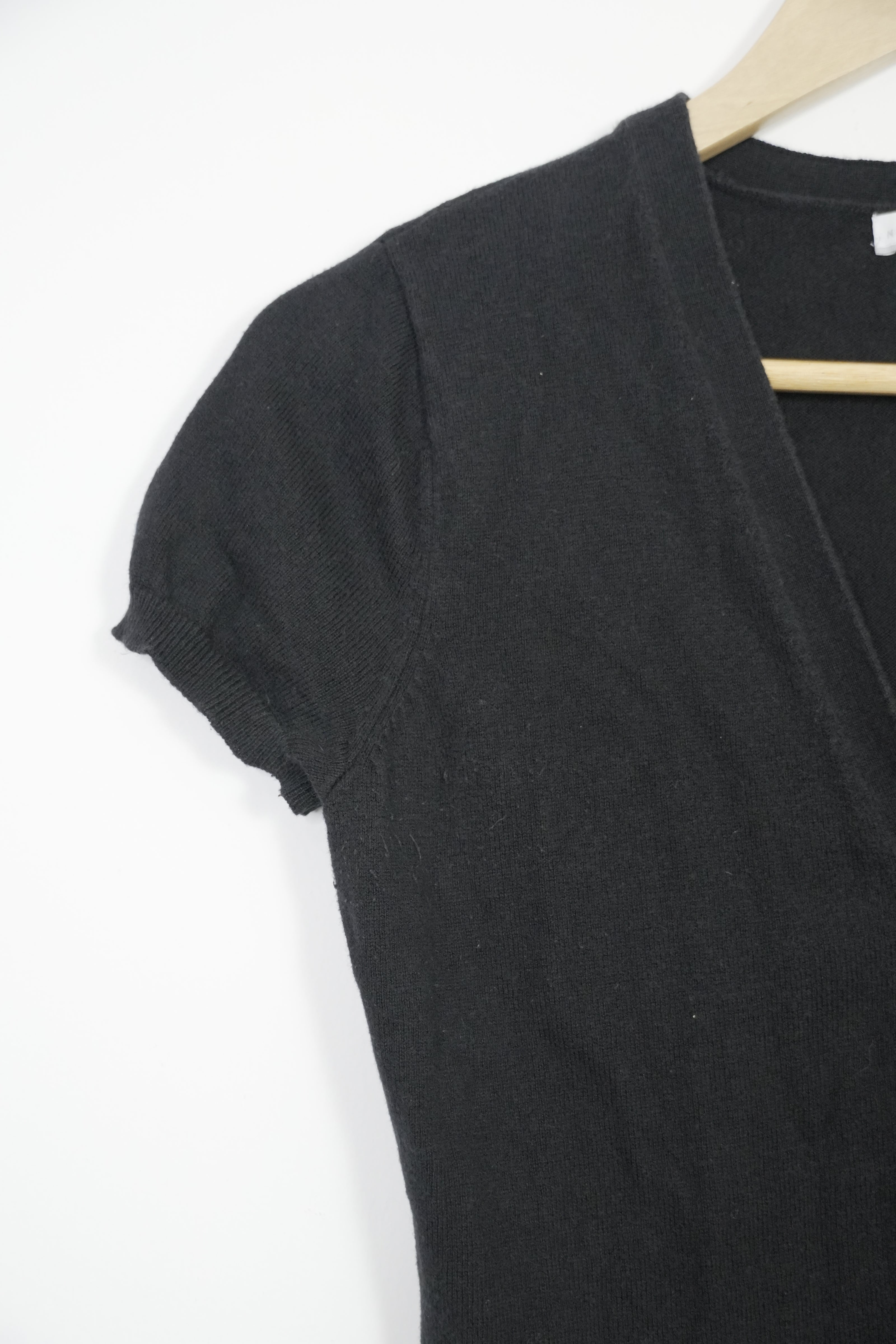 New York & Company Cardigan Women Small Black Short Sleeve V-Neck Button Front