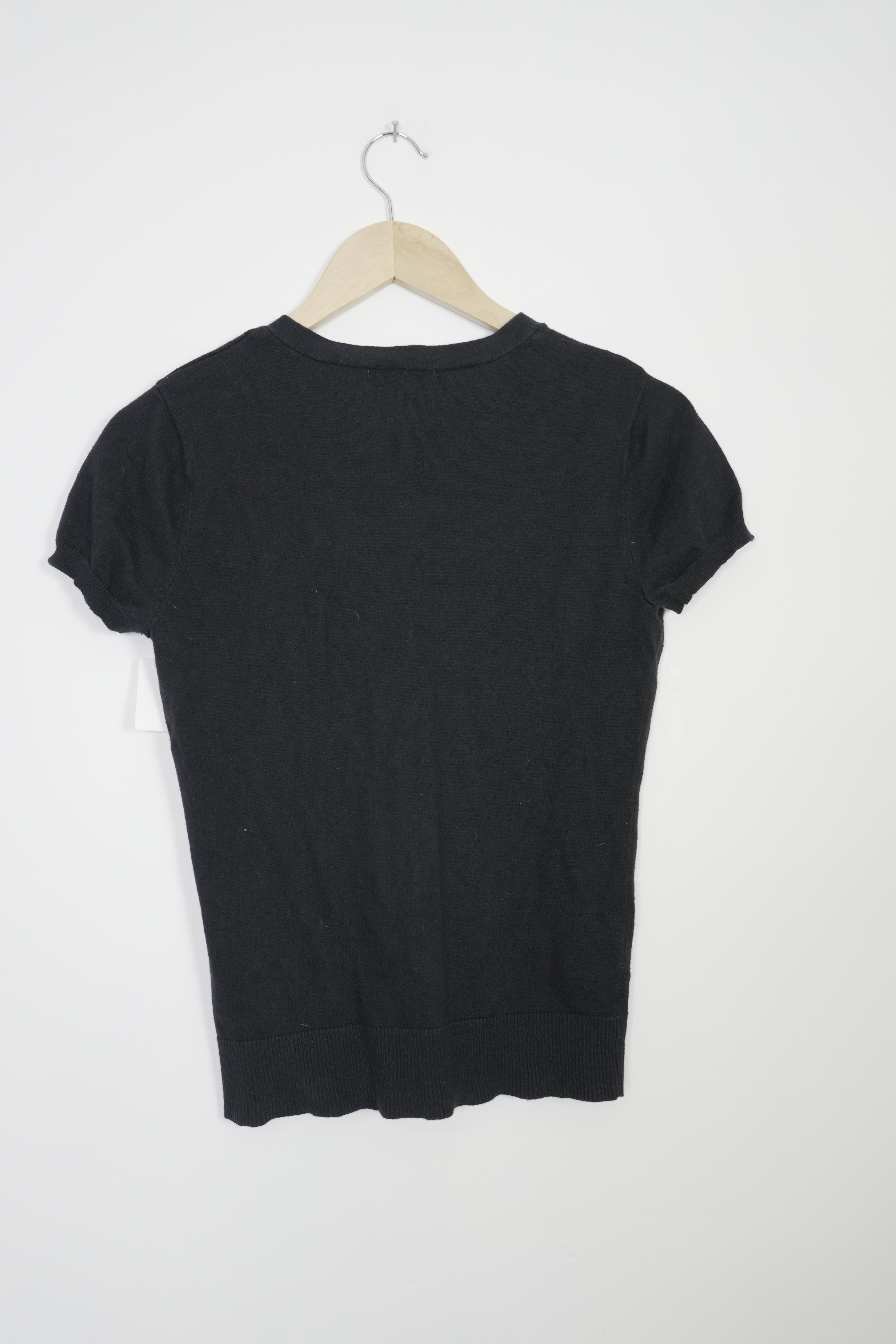 New York & Company Cardigan Women Small Black Short Sleeve V-Neck Button Front