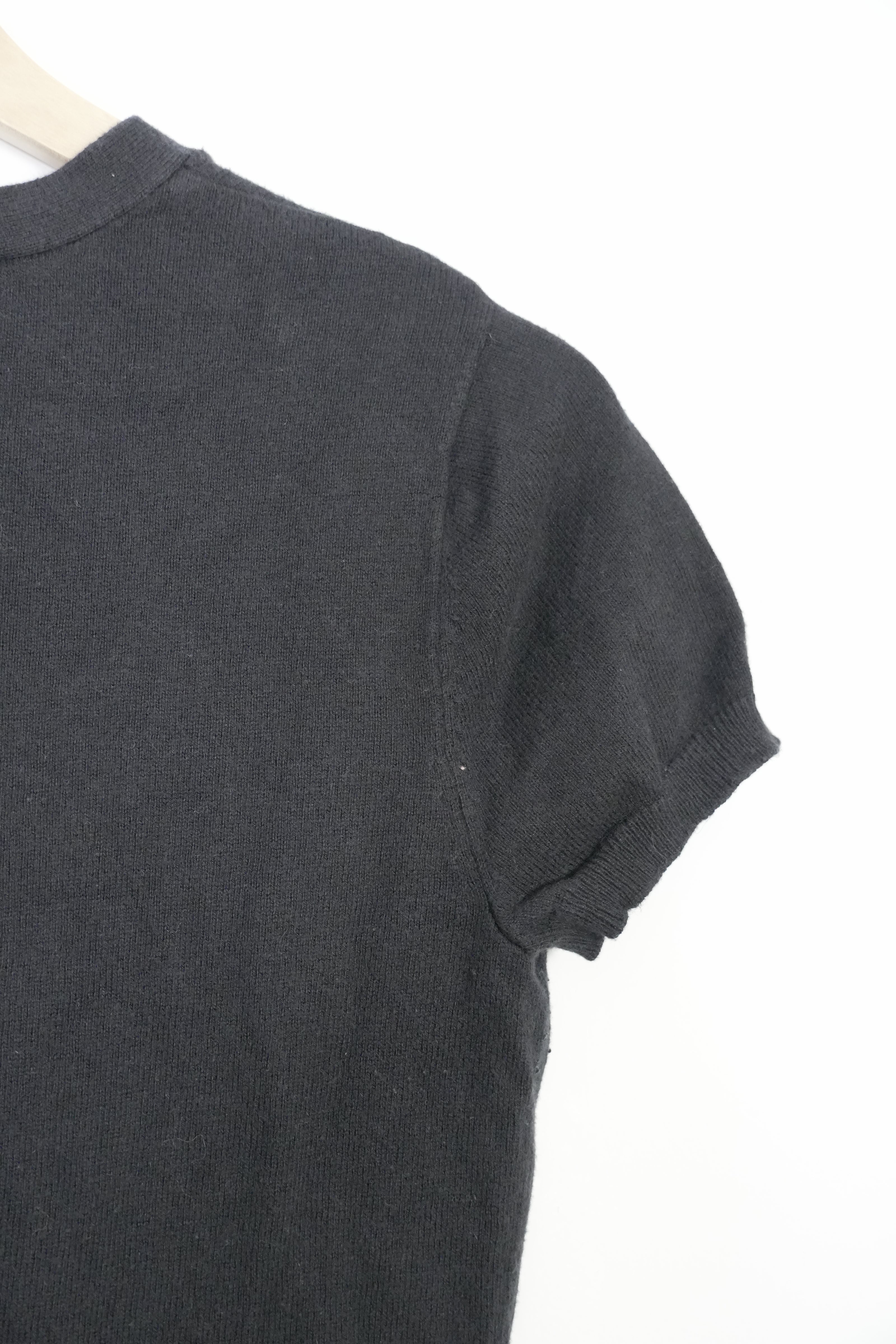 New York & Company Cardigan Women Small Black Short Sleeve V-Neck Button Front
