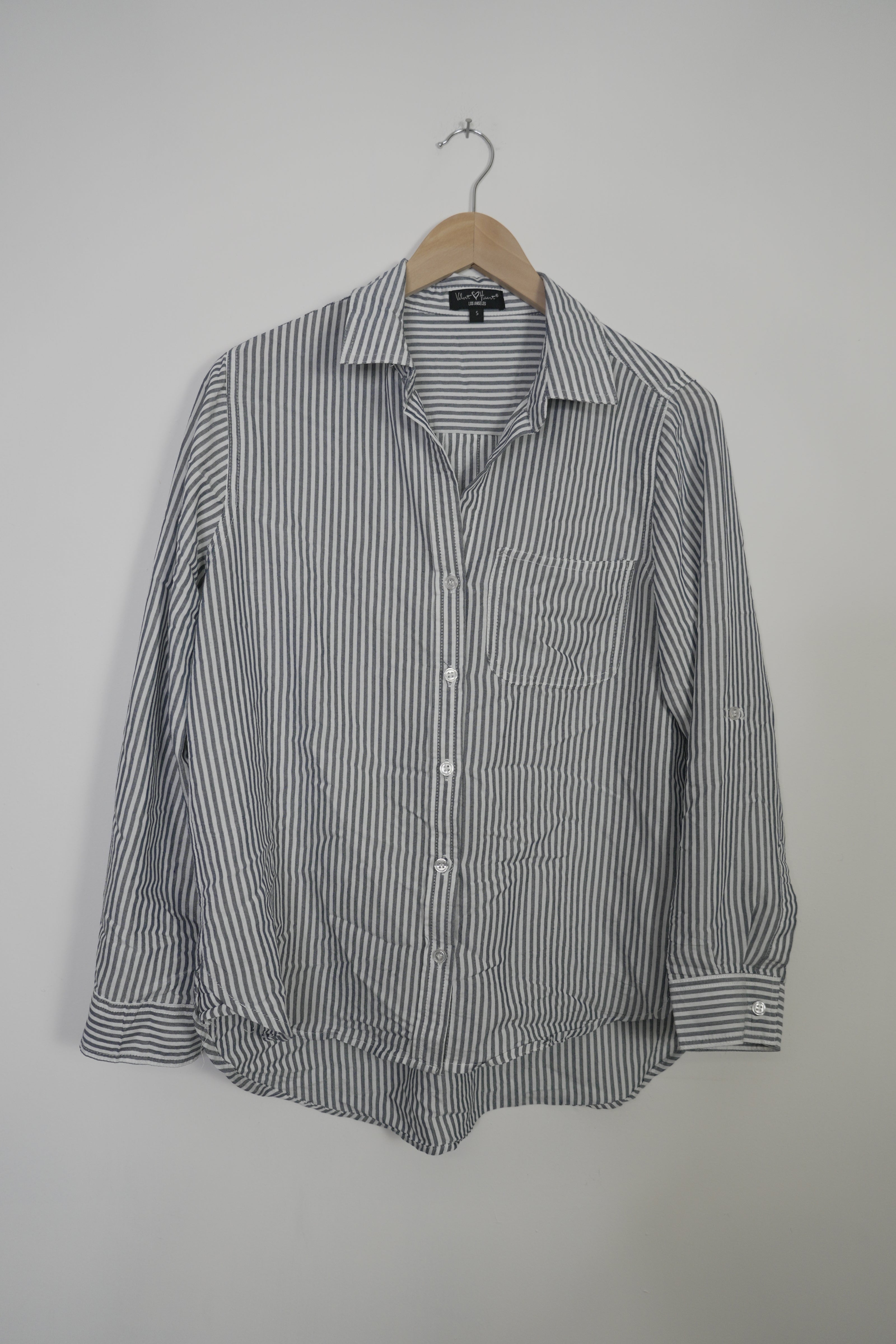 Grey Stripped Long Sleeve Button Up Blouse Size Small
