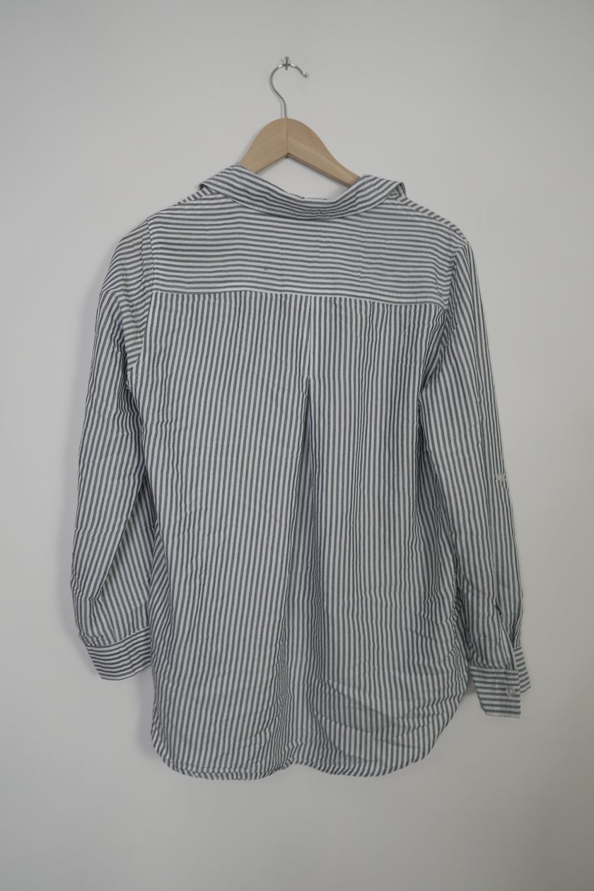 Grey Stripped Long Sleeve Button Up Blouse Size Small