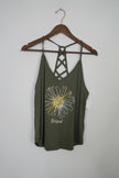 Dark Green Sunflower Graphic Tank Top Size Medium