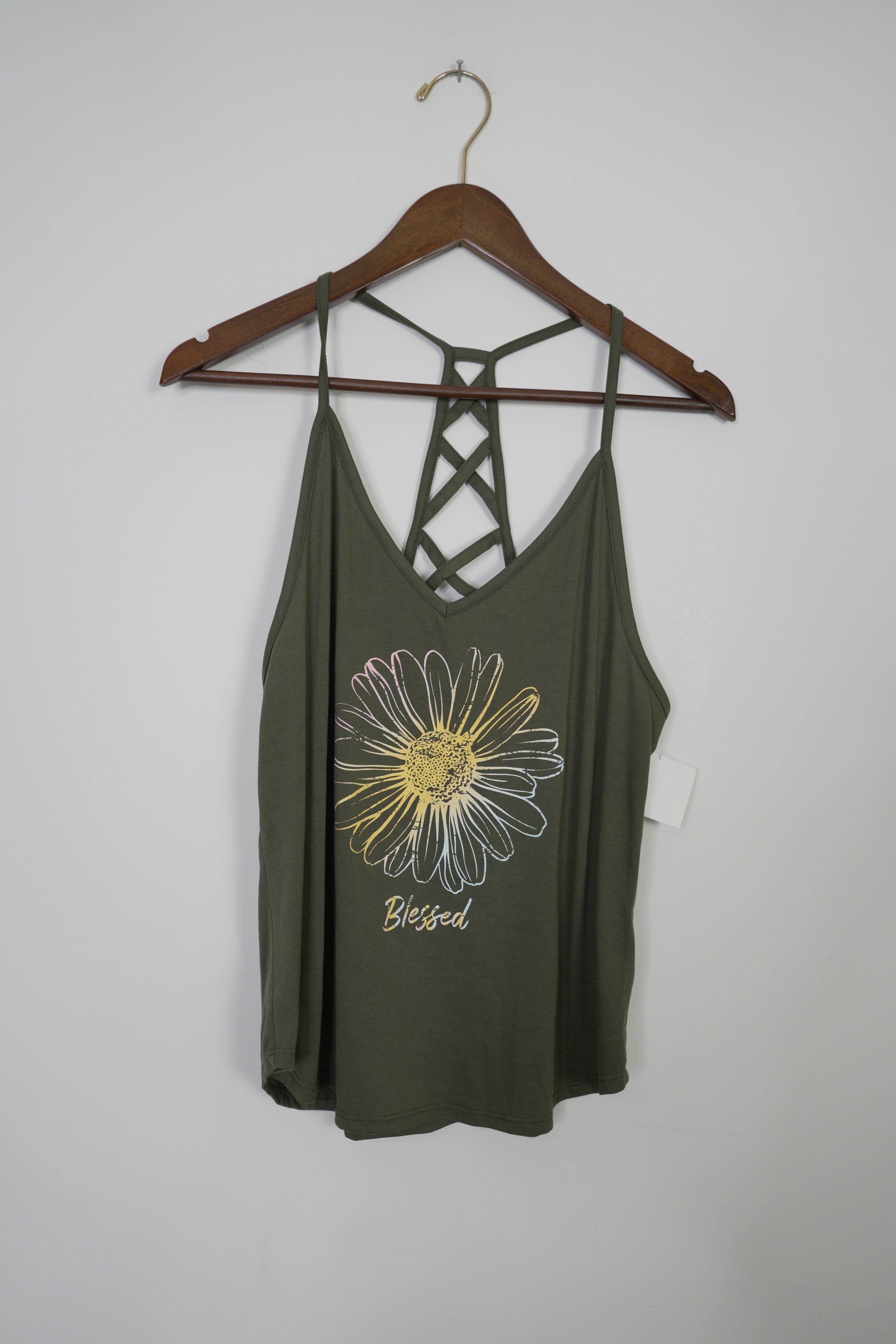 Dark Green Sunflower Graphic Tank Top Size Medium