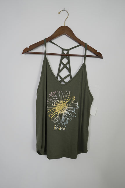 Dark Green Sunflower Graphic Tank Top Size Medium