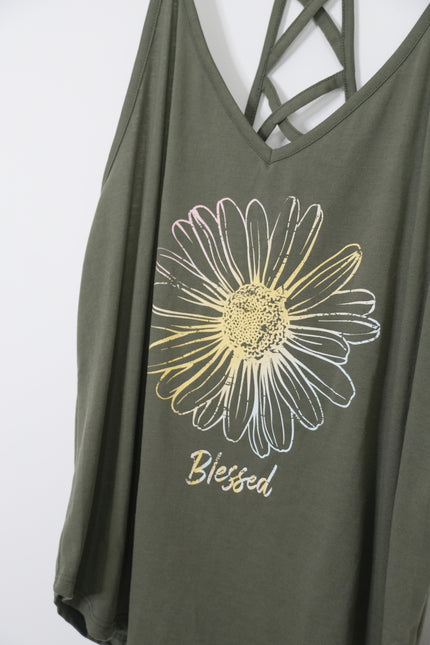 Dark Green Sunflower Graphic Tank Top Size Medium