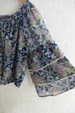 Navy Floral Off-Shoulder Ruffle Sleeve Top Size Medium