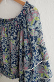 Navy Floral Off-Shoulder Ruffle Sleeve Top Size Medium