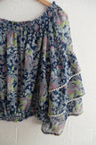 Navy Floral Off-Shoulder Ruffle Sleeve Top Size Medium