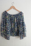 Navy Floral Off-Shoulder Ruffle Sleeve Top Size Medium