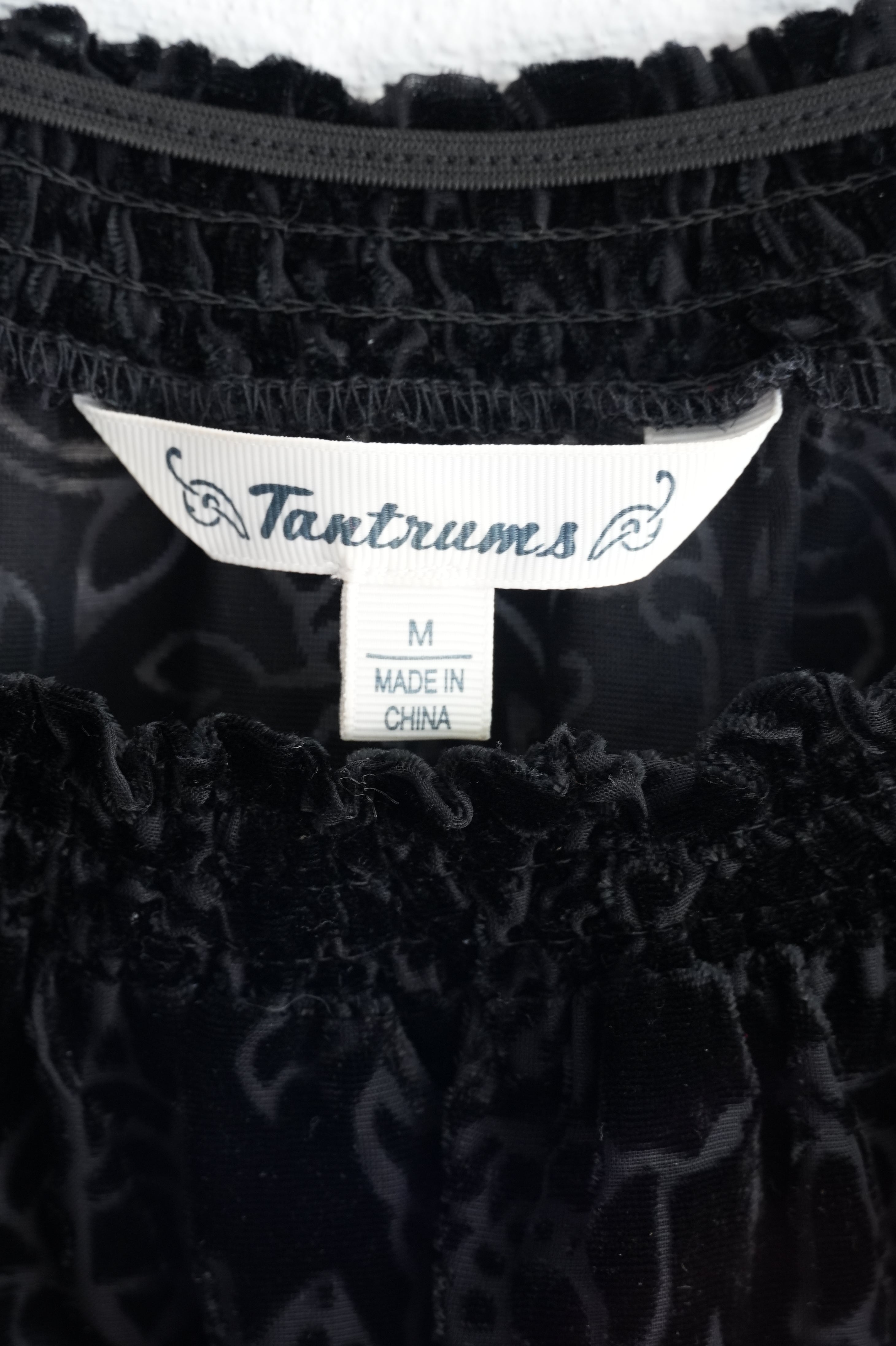 Tantrums Black Velvet Floral Burnout Off-Shoulder Top with Lace Trim Size Medium