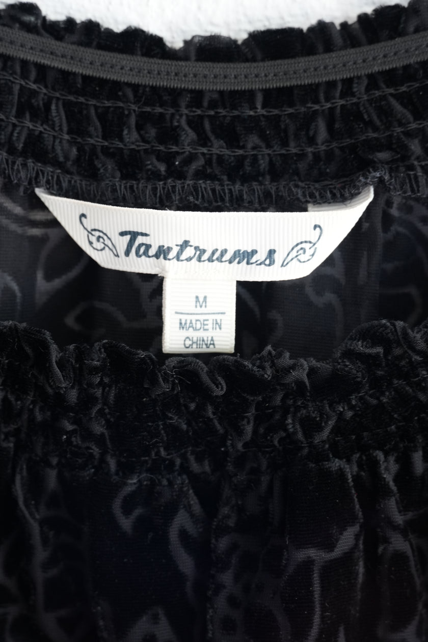 Tantrums Black Velvet Floral Burnout Off-Shoulder Top with Lace Trim Size Medium