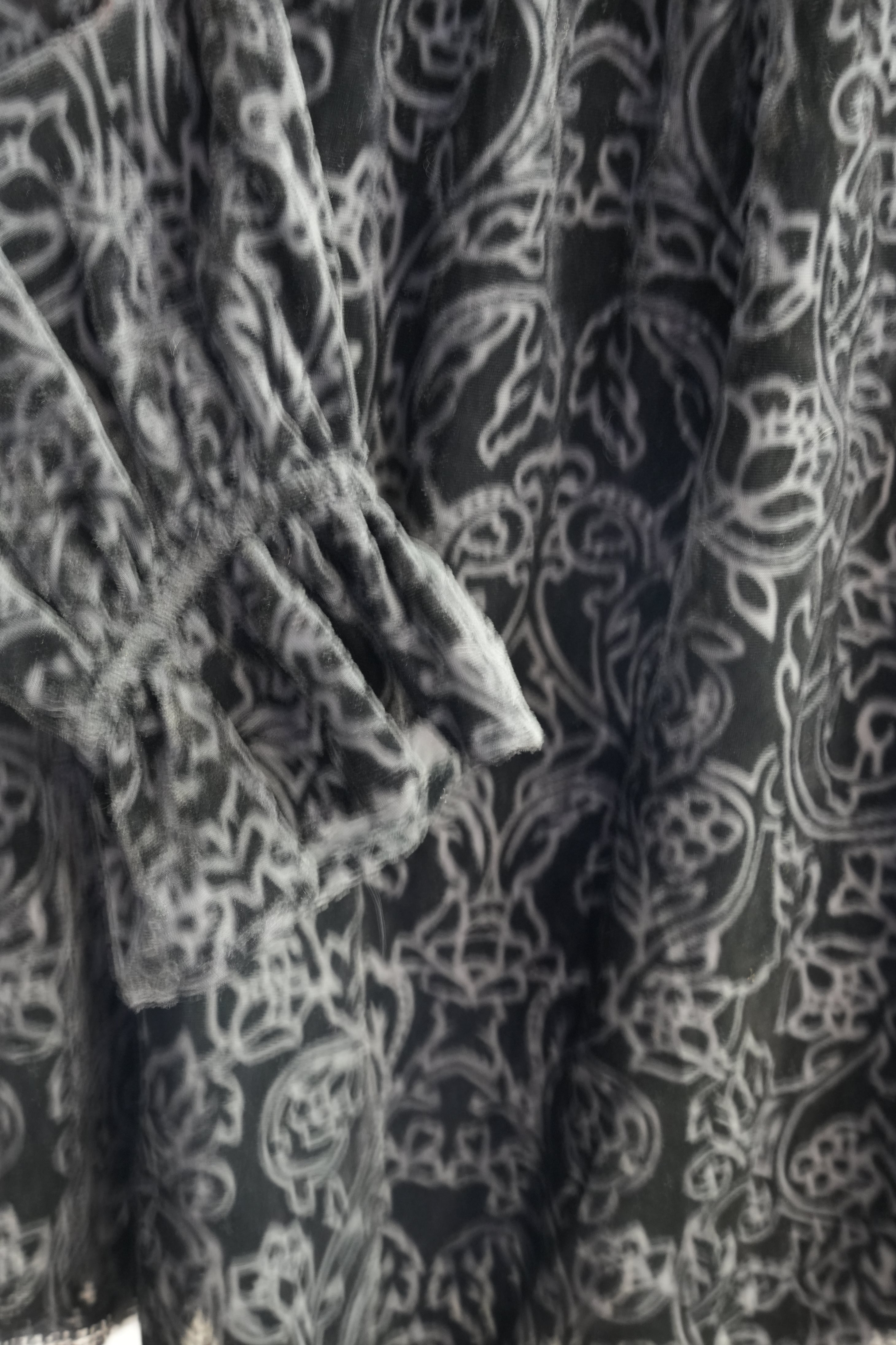 Tantrums Black Velvet Floral Burnout Off-Shoulder Top with Lace Trim Size Medium