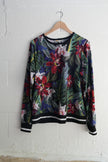 C&C California Black Multi-Color Floral Print Pullover Sweatshirt Size Medium