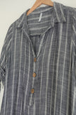 Passports Gray & White Striped Tunic Dress with Roll-Tab Sleeves and Wood Buttons Size Small