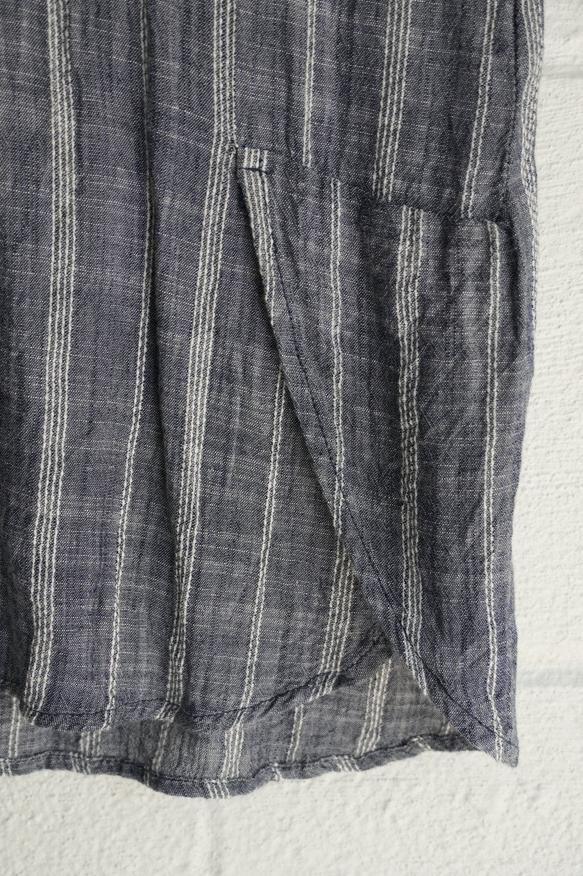 Passports Gray & White Striped Tunic Dress with Roll-Tab Sleeves and Wood Buttons Size Small