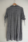 Passports Gray & White Striped Tunic Dress with Roll-Tab Sleeves and Wood Buttons Size Small