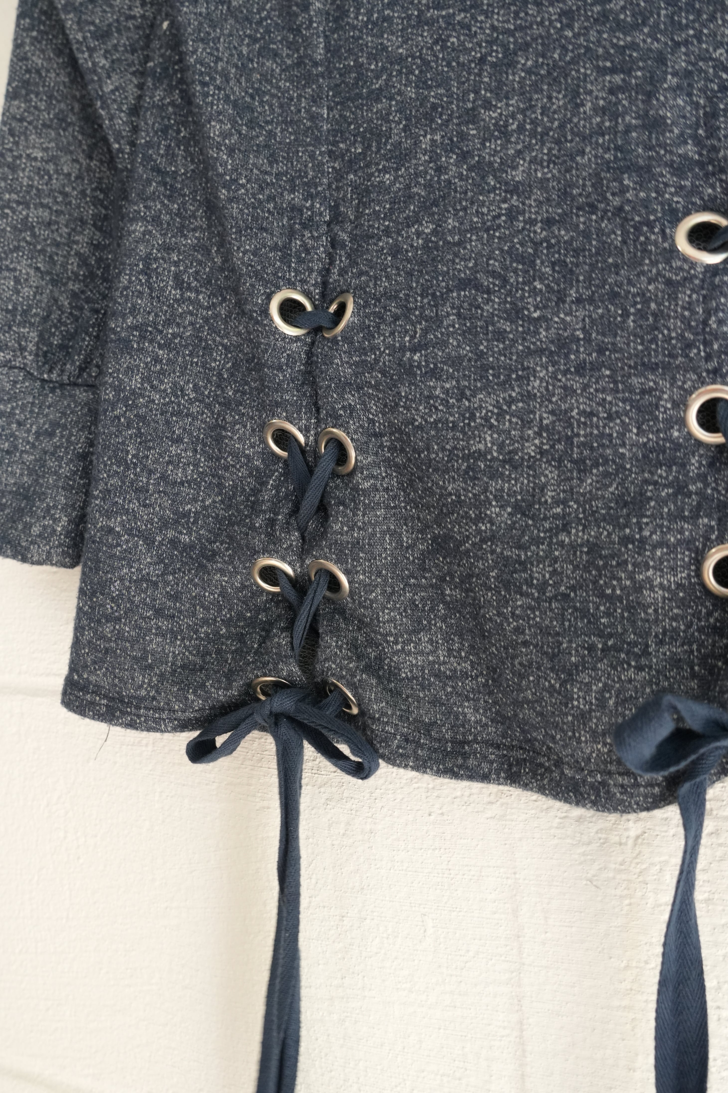 Heathered Navy Blue Lace-Up Front Cold-Shoulder Tunic Top