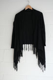 BEAR DANCE Black Fringe Hem Asymmetrical Waterfall Cardigan Size Medium