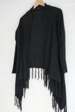BEAR DANCE Black Fringe Hem Asymmetrical Waterfall Cardigan Size Medium