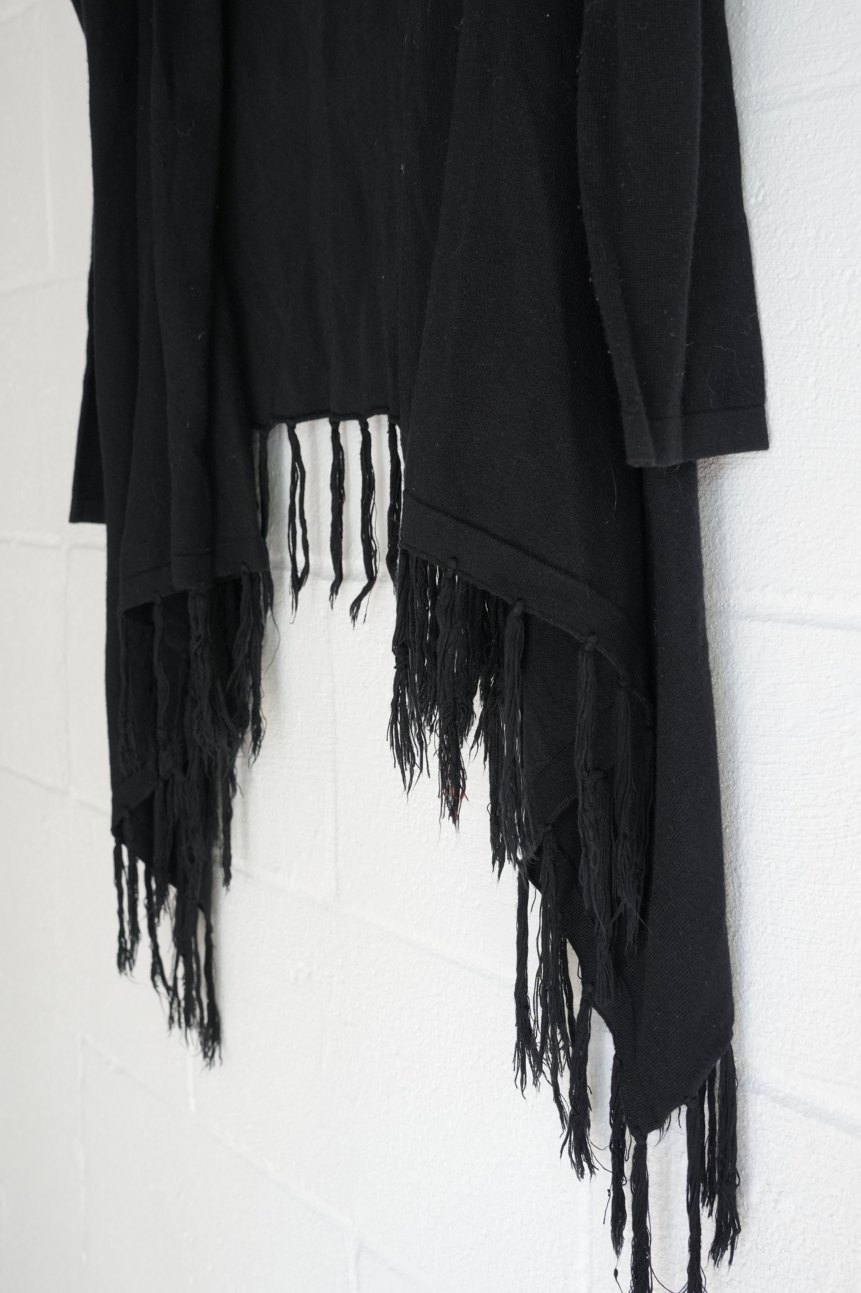 BEAR DANCE Black Fringe Hem Asymmetrical Waterfall Cardigan Size Medium