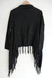 BEAR DANCE Black Fringe Hem Asymmetrical Waterfall Cardigan Size Medium
