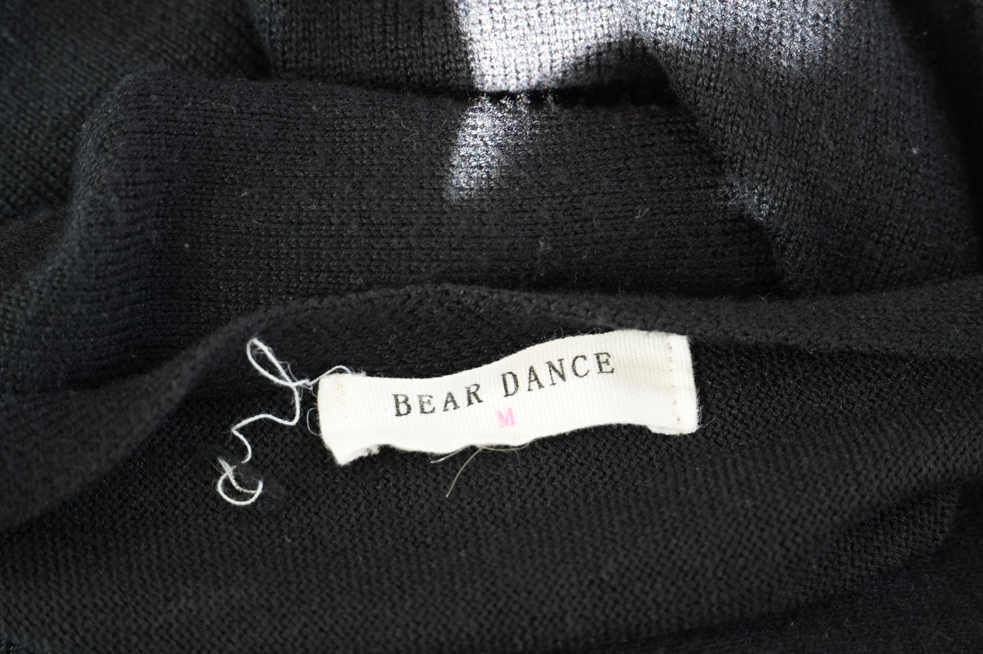 BEAR DANCE Black Fringe Hem Asymmetrical Waterfall Cardigan Size Medium