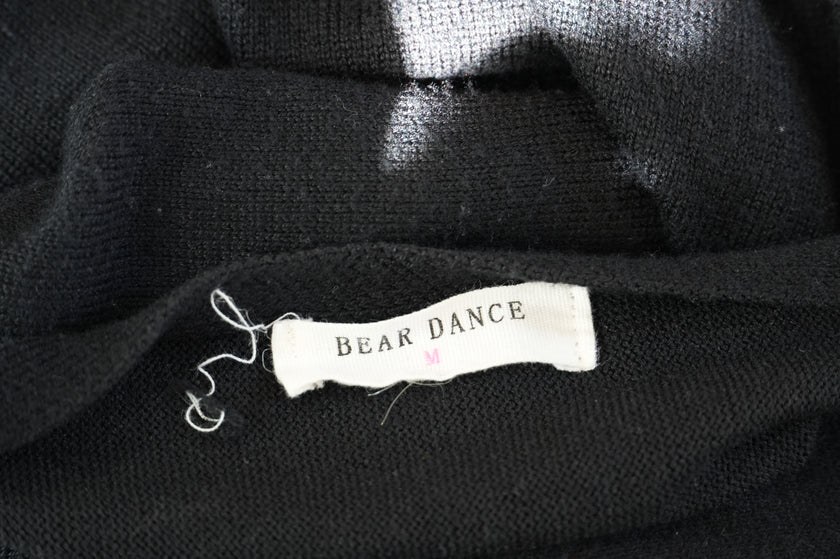 BEAR DANCE Black Fringe Hem Asymmetrical Waterfall Cardigan Size Medium