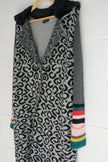 Dor Dor Couture Leopard Knit Cardigan Coat with Faux Fur Collar & Striped Cuffs Size Small