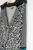 Dor Dor Couture Leopard Knit Cardigan Coat with Faux Fur Collar & Striped Cuffs Size Small